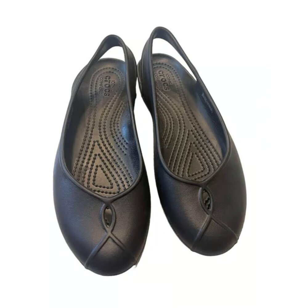 CROCS Iconic Comfort Olivia Slingback Black Flat Shoe Womens size 7